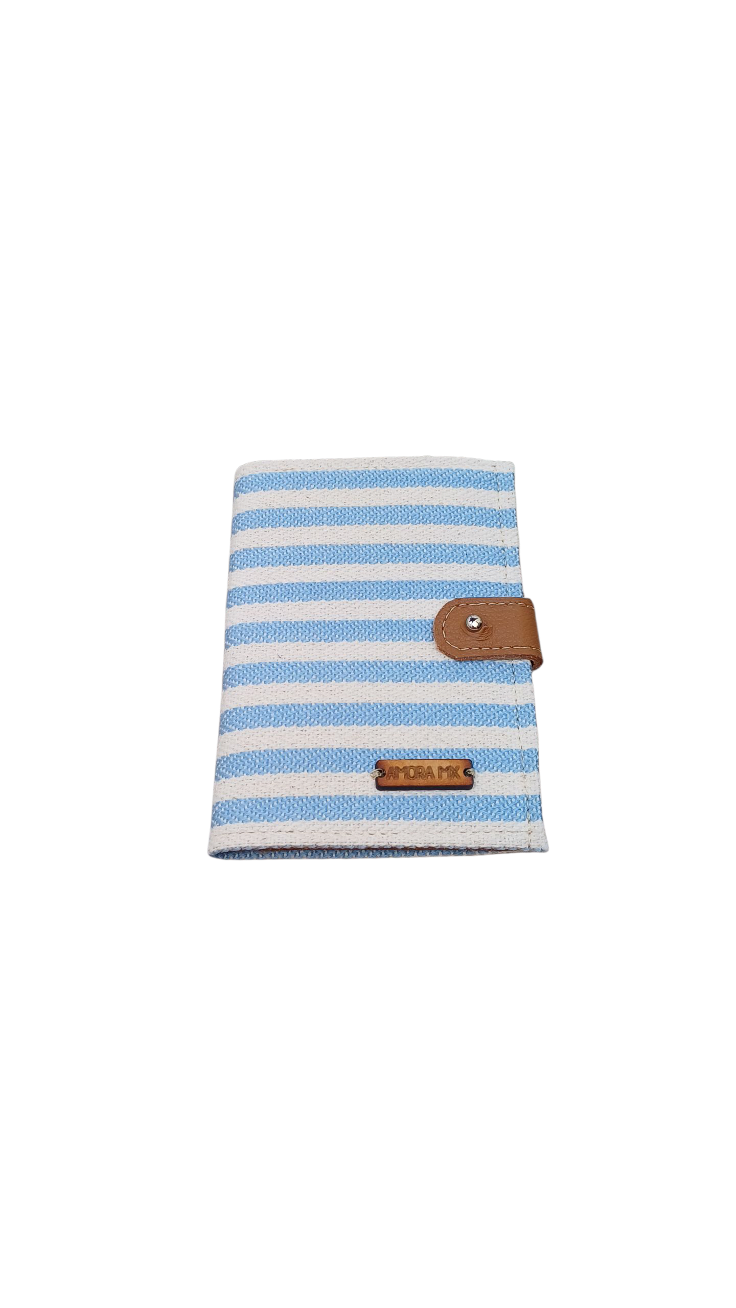 Porta Pasaporte Rayado Azul cielo con Beige💙