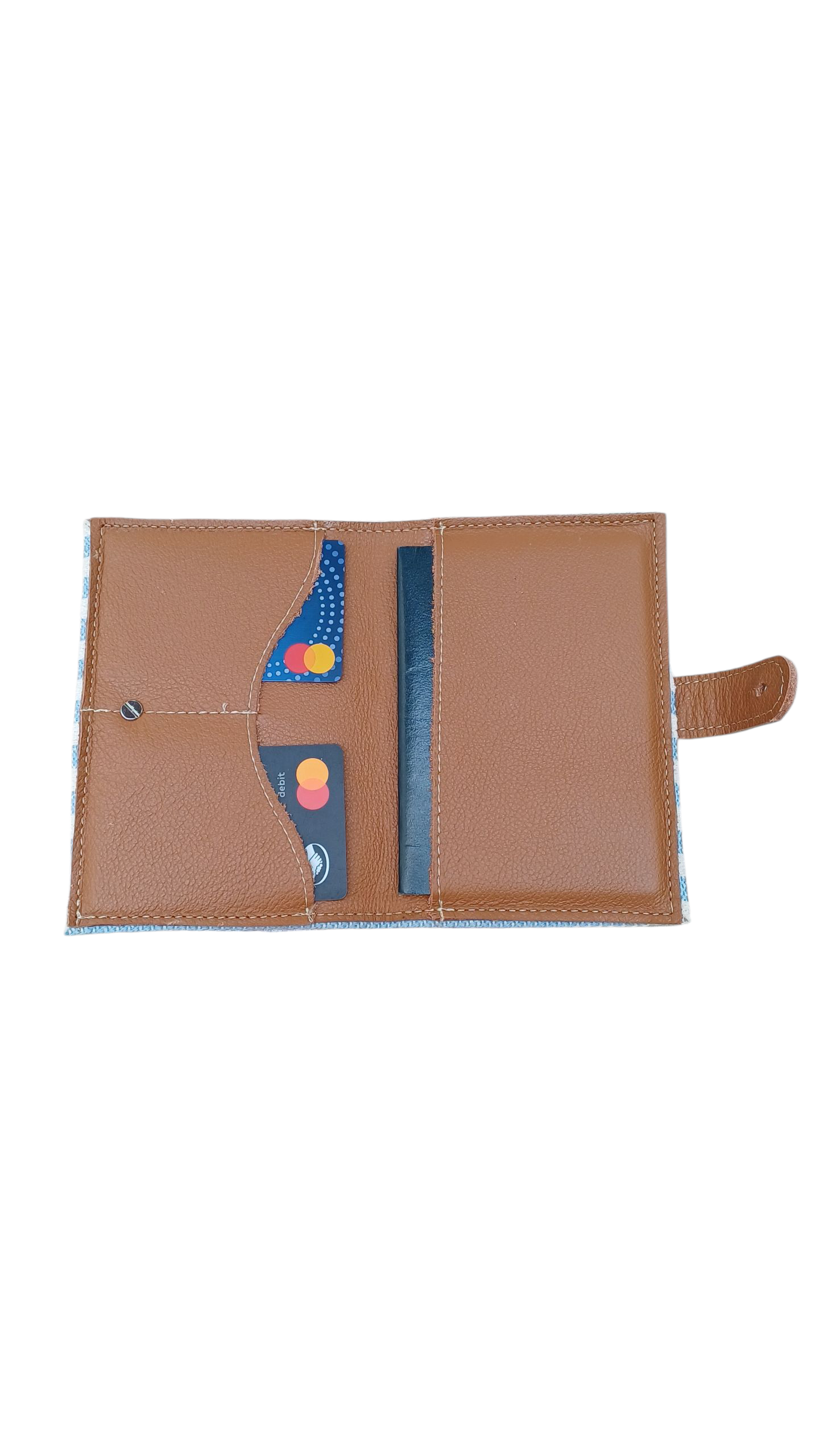Porta Pasaporte Rayado Azul cielo con Beige💙