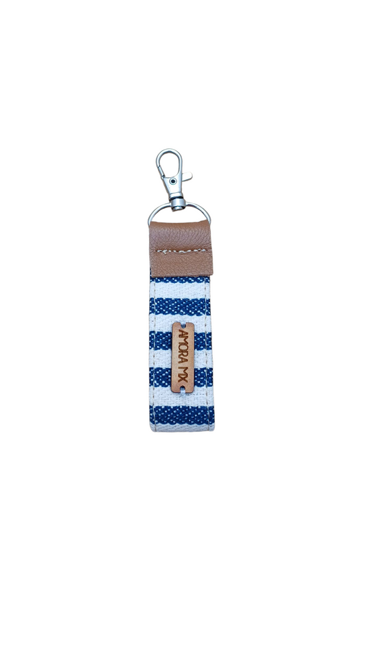 Llavero Rayas Azul Marino con Beige💙