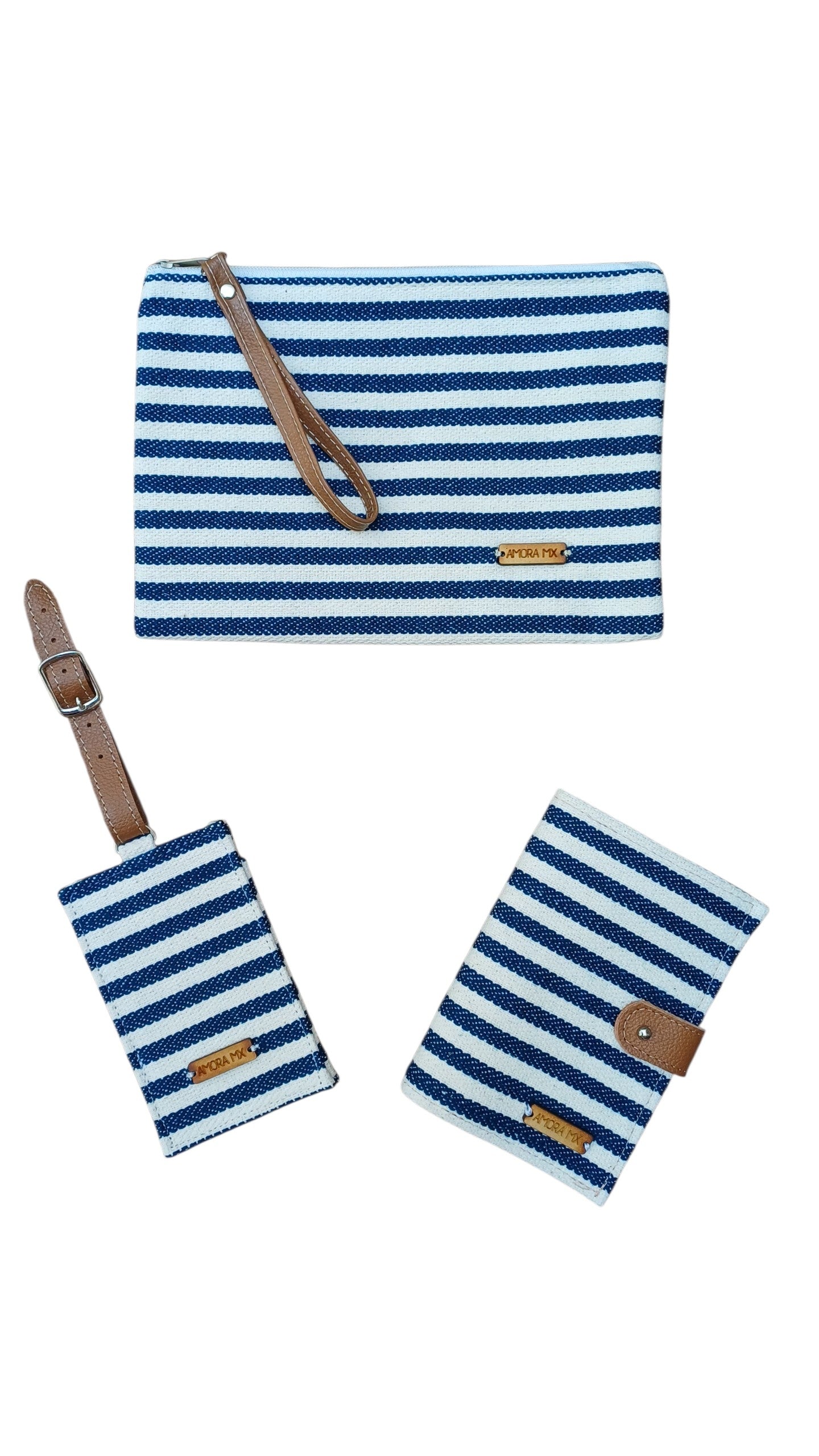 Kit Viajero Rayado azul con beige💙