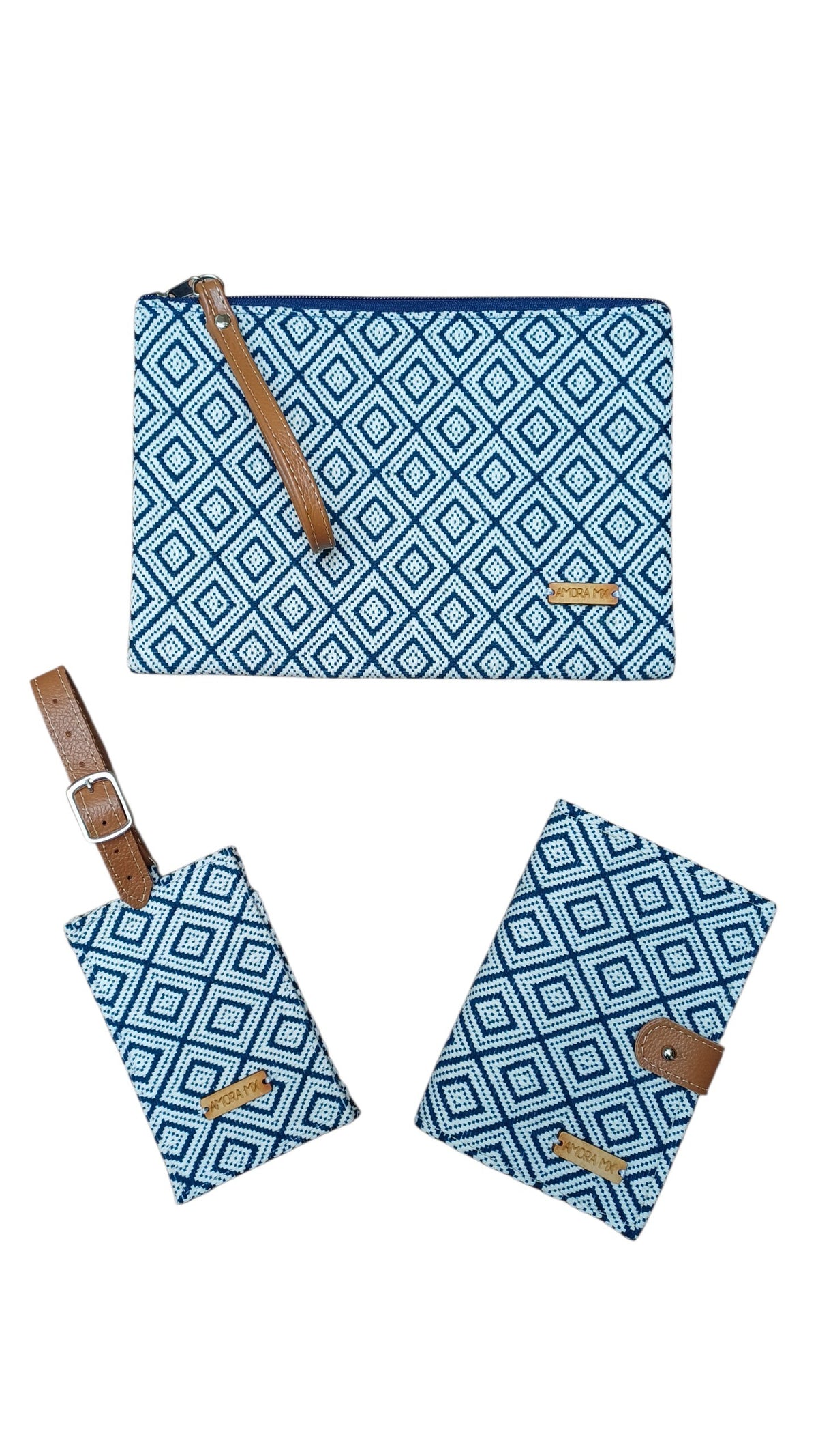Kit Viajero Rombos Azul Marino💙