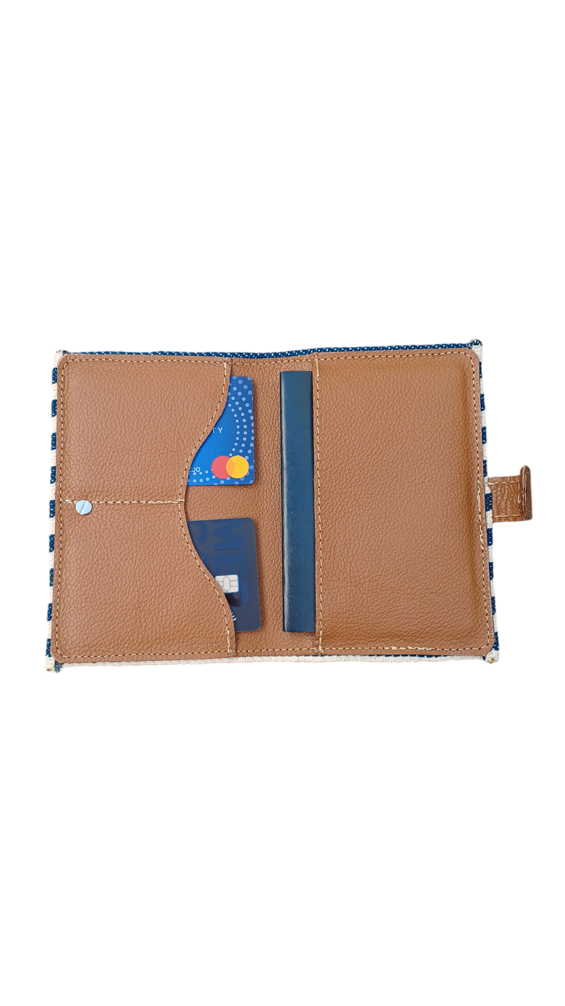 Porta Pasaporte Rayado Azul marino con Beige💙