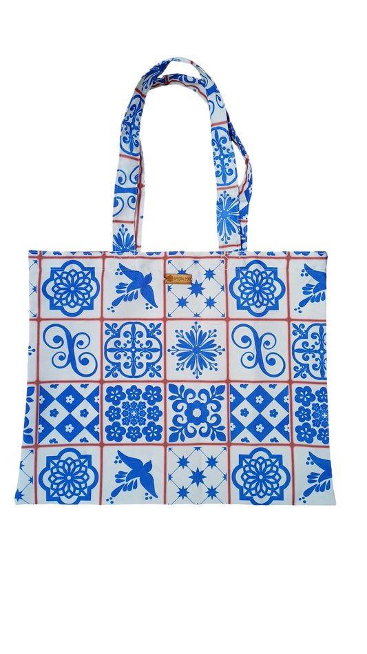 Bolsa Ecológica Talavera Cuadros Beige🤎💙